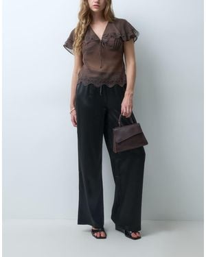 Pieces Wide Leg Satin Trousers Co-Ord - Black