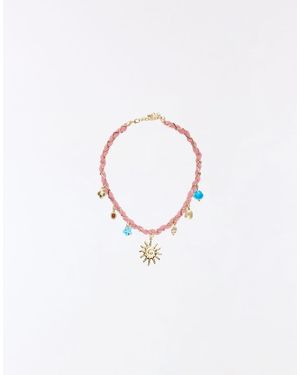 Bershka Braided Rope Necklace With Charms - White