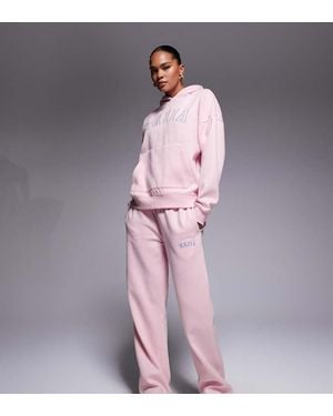 Kaiia Exclusive Cotton Rich Embroidered Logo Wide Leg joggers Co-ord - Pink