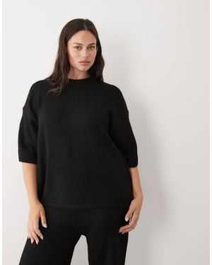 ASOS Asos Design Curve Crew Neck T Shirt With Wool Co Ord - Black