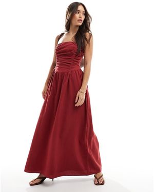 4th & Reckless Katoenen Maxi Bandeau-Jurk Met Ruches - Rood