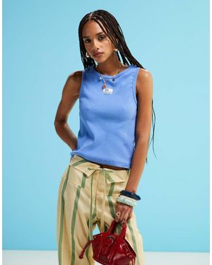 laagam Embroidered Logo Tank Top - Blue
