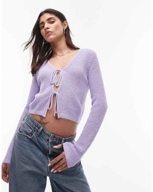 & Other Stories Textured Knit Cardigan With Tie Front - Purple
