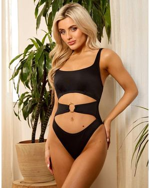 Wolf & Whistle X Isabella Whittingham Cut Out Ring Front One-piece Swimsuit - Brown
