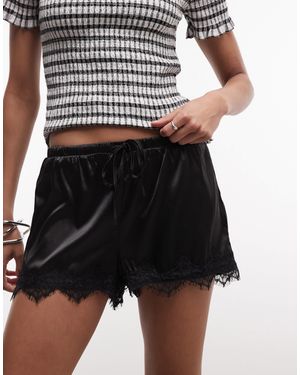 Noisy May Low Rise Satin Shorts With Lace Hem - Black