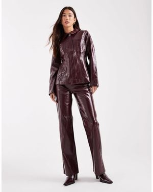 Vero Moda Tessa High Waist Wide Leg Vinyl Trouser Co-ord - Purple