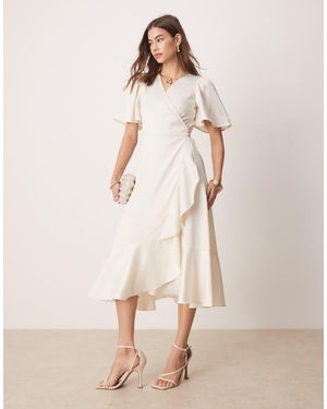 Y.A.S Satin Wrap Midi Dress - Natural