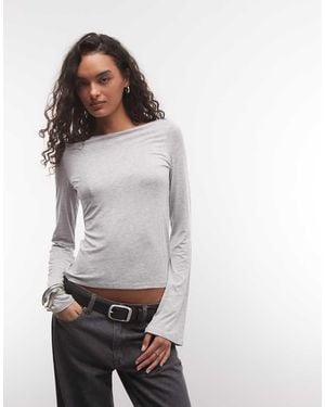 Weekday Annie Top A Maniche Lunghe Con Scollo A Barchetta - Grigio