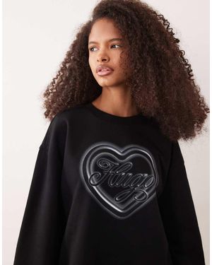HUGO Crew Heart Graphic Sweat Shirt - Black