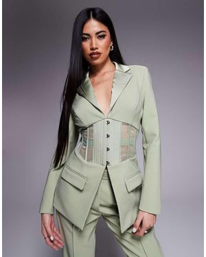 Lavish Alice Americana Estilo Corsé De Mezcla De Satén Y Tejido Transparente De (Parte De Un Conjunto) - Gris