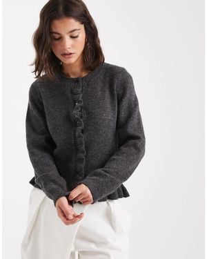 ASOS Knitted Frill Detail Cardigan - Gray