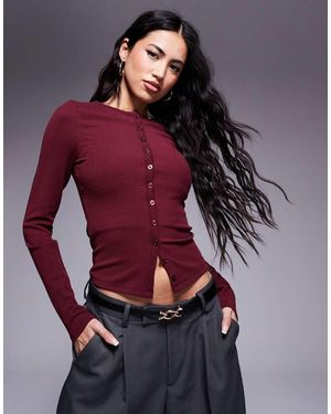 ASOS Cardigan Bordeaux A Coste Con Bottoni - Rosso