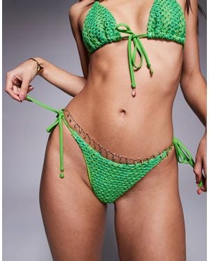 ASOS Rosie Charm Crochet Tie Side Bikini Bottom - Green