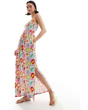 Threadbare Bandeau Midi Dress With Shirred Bust - White