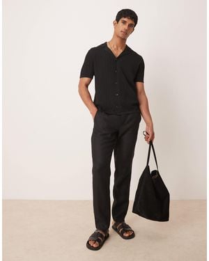 Mango Super Slim Linen Pants - Black