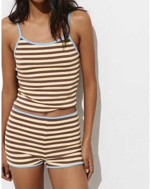 Pull&Bear Gestreepte Geribbelde Short - Naturel