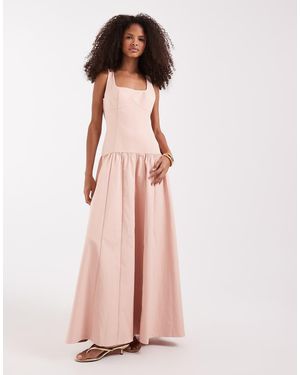 Pretty Lavish Maxi Jurk Met Vierkante Hals En Verlaagde Taille - Roze