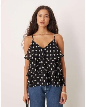 Vila Ruffle Cami Top - Black