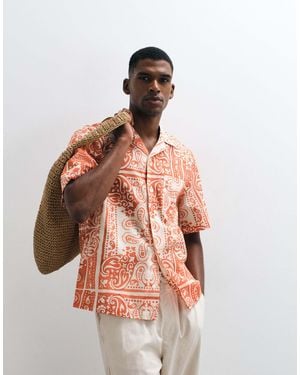 Mango 100% Cotton Retro Paisly Print Shirt - Orange