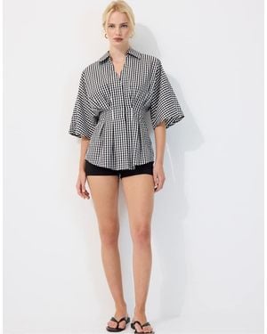 Stradivarius Poplin Shirt With Kimono Sleeves And Pleats - Grey