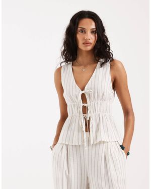 JJXX Linen Blend Tie Up Front Top - White