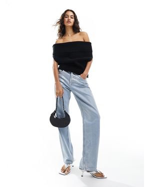 NA-KD X Claire Rose Knitted Off The Shoulder Top - Blue