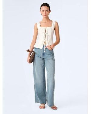 OMNES Blouses/Shirts Oprah Square Neck Sleeveless Linen Top - Blue