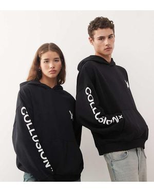 Collusion Sudadera Negra De Corte Cuadrado Con Capucha Y Logo De - Negro