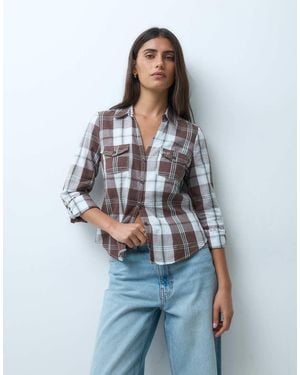 Hollister Y2k Slim Fit V Neck Flannel Shirt - Blue