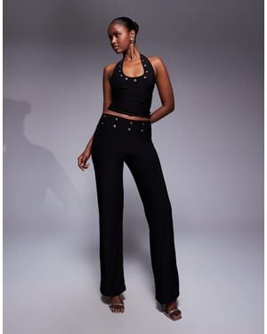 Kaiia Exclusive Premium Eyelet Detail Waistband Wide Leg Pants - Blue