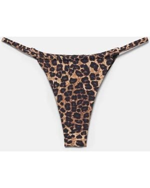Pull&Bear Leopard Print Gathered Bikini Bottoms - White