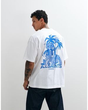 AllSaints Bulldog Short Sleeve Graphic Logo T-shirt With Back Print - Blue