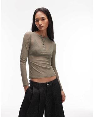 ASOS Long Sleeve Sheer Onion Ribbed Top - Gray