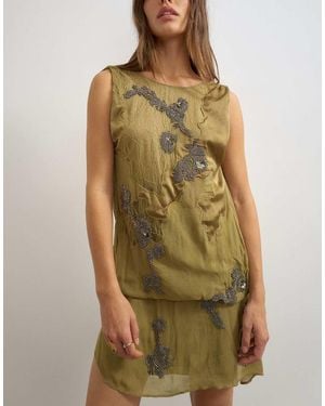 TOPSHOP Vestito Corto Con Schiena Aperta, Applicazioni - Verde