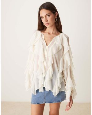 Glamorous Blusa Blanca Transparente De Estilo Boho Con Volantes De - Blanco