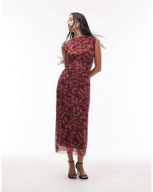 & Other Stories Mesh Midi Dress With Drape Detail - Red