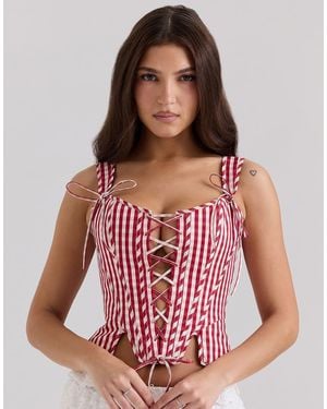 House Of Cb Callie Cotton Corset Top - Red