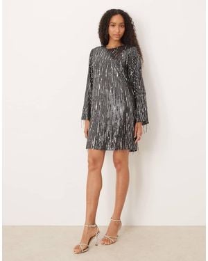 Y.A.S Fringed Sequin Mini Dress - Grey