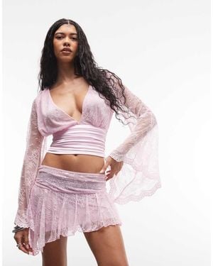 I.AM.GIA Stevie Lace Deep Plunge Flute Sleeve Top Co-Ord - Pink
