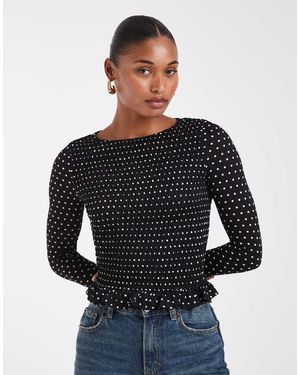 Noisy May Top Met Gerimpeld Detail En Lange Mouwen - Zwart