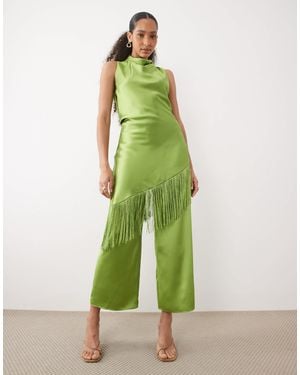 Mango Dylan - pantalon d'ensemble droit en satin - citron - Vert