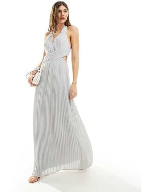 TFNC London Bridesmaid Chiffon Halter Neck Pleated Maxi Dress - White