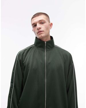 TOPMAN Felpa Oversize Sportivo Con Zip E Doppi Profili A Contrasto - Verde