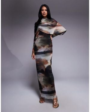 DASKA Over The Shoulder Cape Maxi Dress - Multicolour