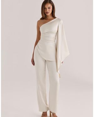 House Of Cb Amaria Ivory Satin Relaxed Fit Trousers - Natural