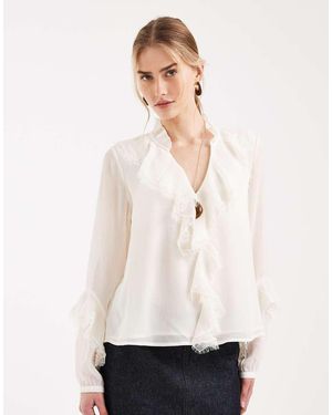 ONLY Blusa Bohémien Con Volant Color Panna - Bianco