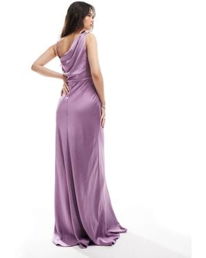 Six Stories L'invitée - robe longue asymétrique en satin à col bénitier - orchidée - Violet