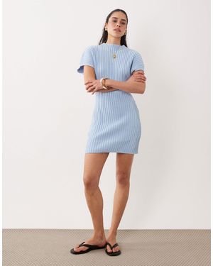 ASOS Knit Cinched Pleated Mini Dress - Blue