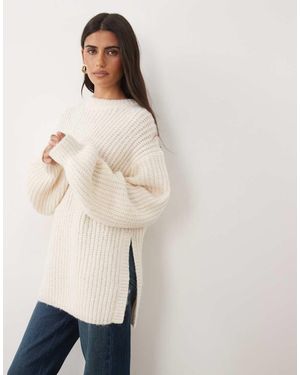 ASOS Rib Longline Jumper With Side Split With Wool - Natural