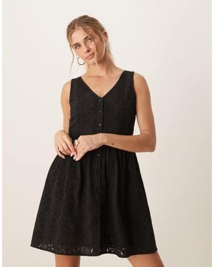 Brave Soul Broderie Mini Dress - Black